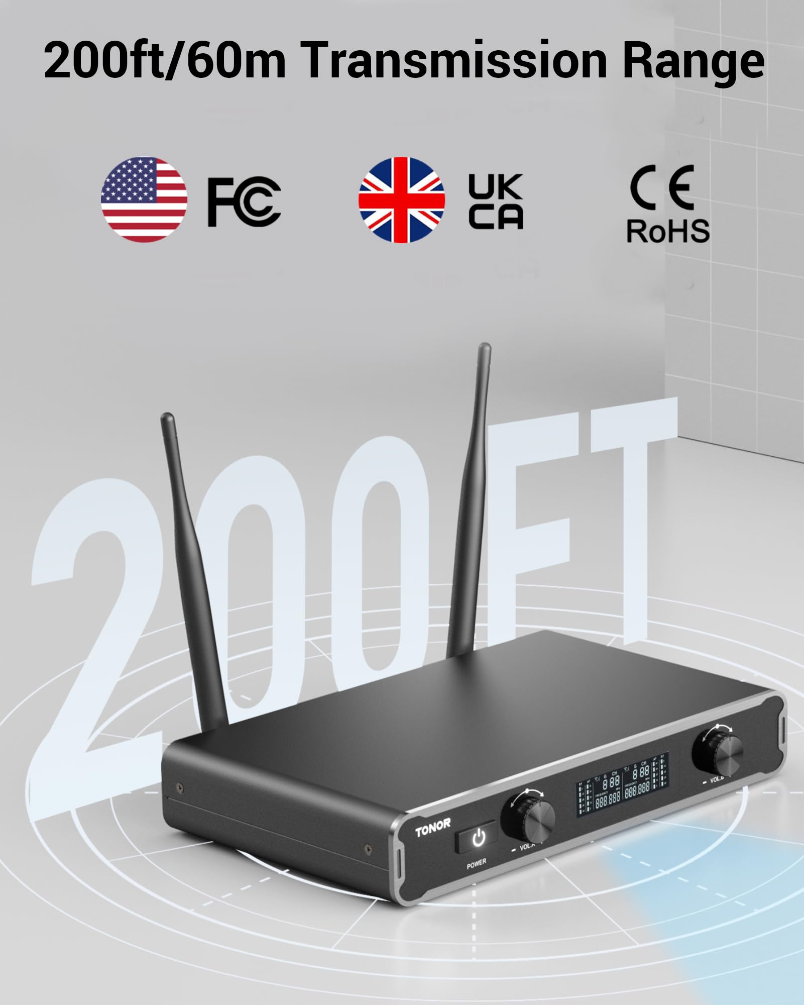 TONOR Dual Wireless Microphone Systems, UHF Cordless Karaoke Microfono Set, Metal Handheld Dynamic Mic 200ft for Singing with Re